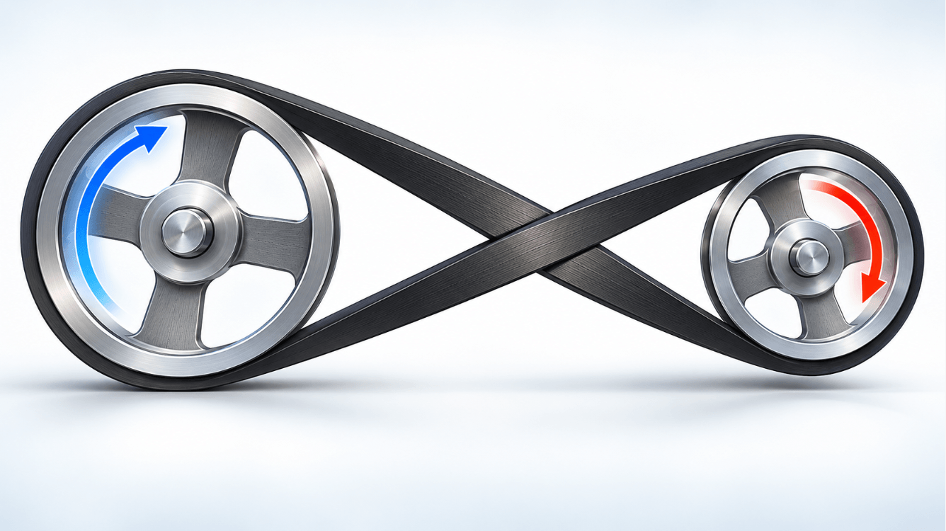Is the Direction of Rotation Opposite in a Crossed Belt Drive